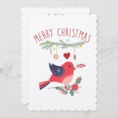 Red Bird and Wreated Kerstmis Scandinavian Card Kaart (Voorkant / Achterkant)