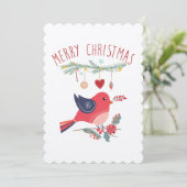 Red Bird and Wreated Kerstmis Scandinavian Card Kaart (Staand voorkant)