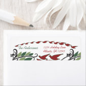 Red Bird Arch Leaf Swirl Art Adres Etiket (Insitu)