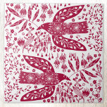 Red Bird Art Tegeltje<br><div class="desc">Rode en witte duiven voor vrede. Originele kunst van Nic Squirrell.</div>