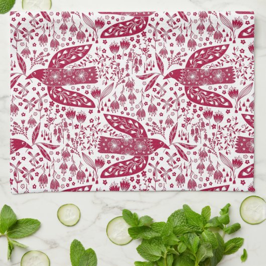 Red Bird Art Theedoek (Gevouwen)