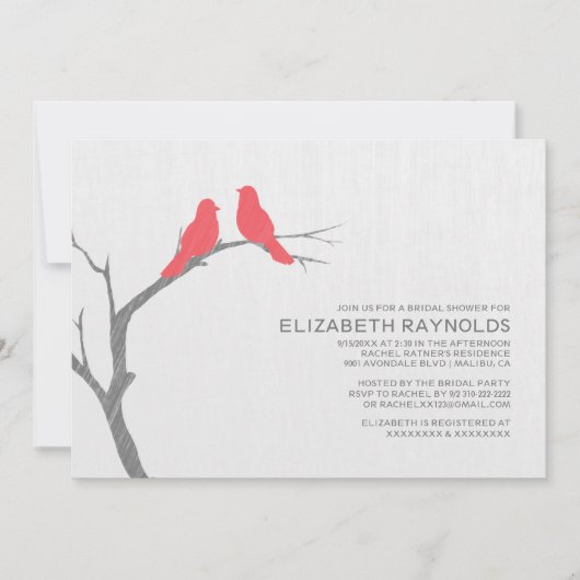 Red Bird Bridal Shower Invitations Kaart (Voorkant)
