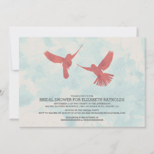  Red Bird Bridal Shower Invitations Kaart