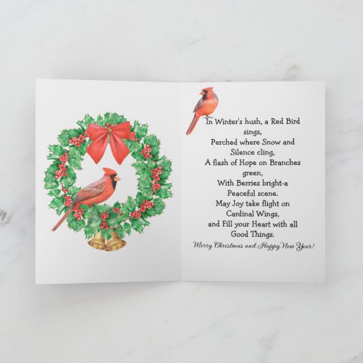 Red Bird Cardinal Christmas Folded Greeting Card Kaart (Binnen)
