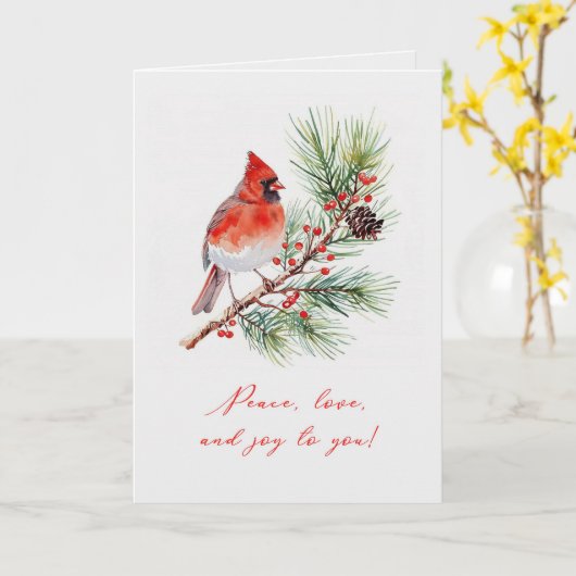 Red Bird Cardinal Christmas Folded Greeting Card Kaart (Gele Bloem)