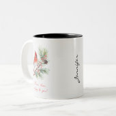 Red Bird Cardinal Christmas Mug Tweekleurige Koffiemok (Voorkant links)