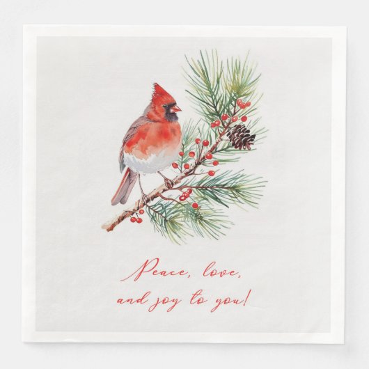 Red Bird Cardinal Christmas Paper Napkin Servet (Voorkant)