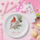 Red Bird Cardinal Christmas Paper Plate Papieren Bordje (Feest)