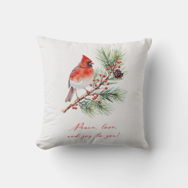 Red Bird Cardinal Christmas Throw Pillow Kussen (Voorkant)