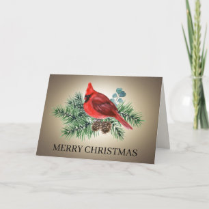Red Bird Cardinale Pine Branches Merry Kerstmis Feestdagen Kaart