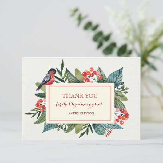 Red Bird en Berries Hartelijk dank Bedankkaart (Staand voorkant)