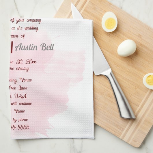 Red Bird en Pink Cherry Blossoms uitnodiging Theedoek (Quarter Fold)