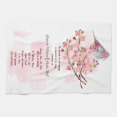 Red Bird en Pink Cherry Blossoms uitnodiging Theedoek (Horizontaal)