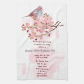 Red Bird en Pink Cherry Blossoms uitnodiging Theedoek (Verticaal)