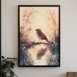 Red Bird en Water Natuur Animal Wildlife Aestheti Poster