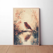 Red Bird en Water Natuur Animal Wildlife Aestheti Poster