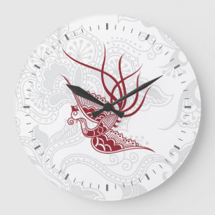 Red Bird & Floral Pattern Wall Clock Grote Klok