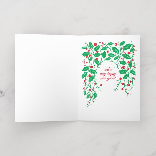 Red Bird & Holly gevouwen Folie vakantie Kaart (Binnenlaag)