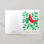 Red Bird & Holly gevouwen Folie vakantie Kaart (Buiten Laag)