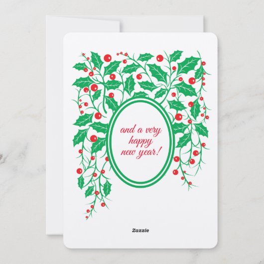 Red Bird & Holly met bessen Flat Holiday Kaart (Achterkant)