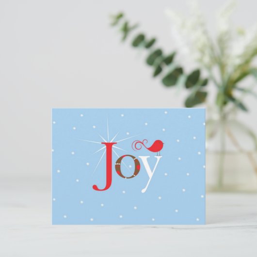 Red Bird Joy Snowflakes Feestdagenkaart (Staand voorkant)
