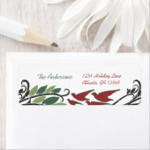 Red Bird Leaf Swirl Art Nouveau Retouradres Etiket (Insitu)