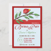 Red Bird on Branch - Birthday Party Invitations Kaart (Voorkant)