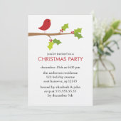 Red Bird op een kerstfeestje Kaart (Staand voorkant)
