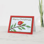 Red Bird op een tak Merry Christmas Kaart (Voorkant)