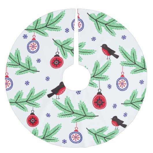 Red Bird op Pine Branch met Ornamenten Kerstboom Rok (Voorkant)