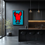 Red Bird Pop Art Poster – Fun Cartoon Animal Desig<br><div class="desc">Heldere pop art poster van een rode vogel met vleugels opgeheven,  geschetst in vet zwart op turquoise. Een speels ontwerp van het Pop Animal Collectie,  ideaal voor kleurrijke,  eigenzinnige en moderne wanddecoratie.</div>