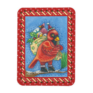 RED BIRD SANTA, GOOD CHRISTMAS CARDINAL MAGNEET