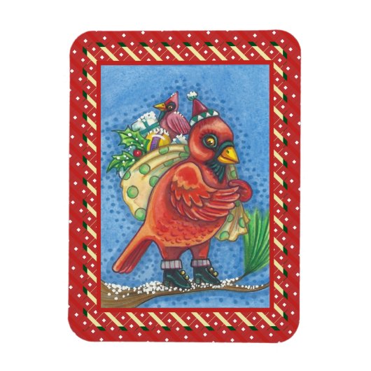 RED BIRD SANTA, GOOD CHRISTMAS CARDINAL MAGNEET (Verticaal)