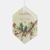 Red Bird Save the Date Damask Brown Notes Glas Ornament (Voorkant links)