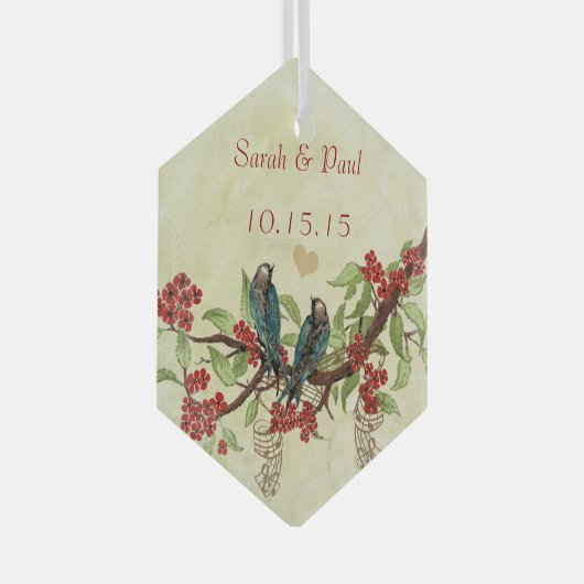 Red  Bird Save the Date Damask Brown Notes Glas Ornament (Voorkant Rechts)