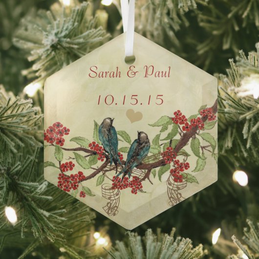 Red Bird Save the Date Damask Brown Notes Glas Ornament (Insitu)