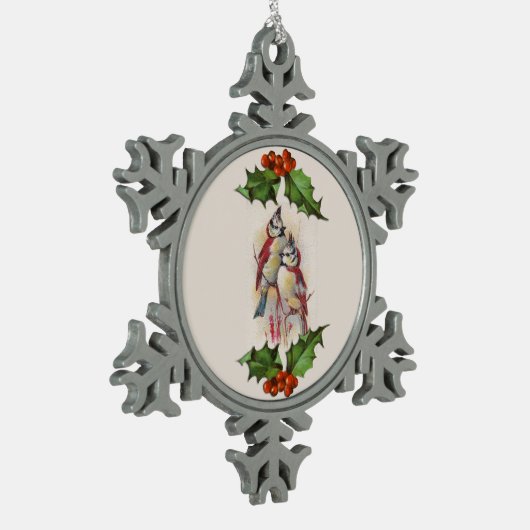 Red Bird Snowflake Pewter Kerst Ornament (Links)