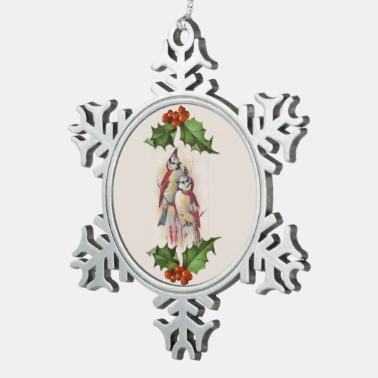 Red Bird Snowflake Pewter Kerst Ornament (Rechts)