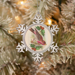 Red Bird Snowflake Pewter Kerst Ornament