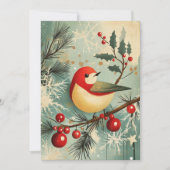 Red Bird Snowy Branch Holly Snowflakes Feestdagenkaart (Voorkant)