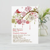 Red Bird Whimsical Winter Baby shower Invitation Kaart (Staand voorkant)