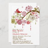 Red Bird Whimsical Winter Baby shower Invitation Kaart (Voorkant / Achterkant)