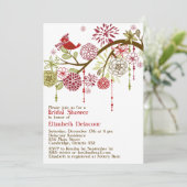 Red Bird Whimsical Winter Bridal Shower Invitation Kaart (Staand voorkant)