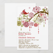 Red Bird Whimsical Winter Bridal Shower Invitation Kaart (Voorkant / Achterkant)