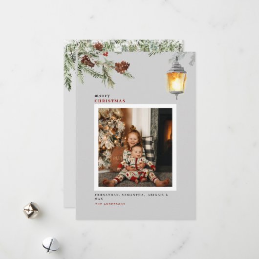 Red Bird Winter Foliage Foto met Kerstmis Feestdagenkaart (Voorkant / Achterkant in situ)