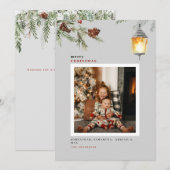 Red Bird Winter Foliage Foto met Kerstmis Feestdagenkaart (Voorkant / Achterkant)