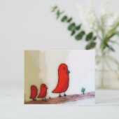 Red Bird With Babies Art Briefkaart (Staand voorkant)
