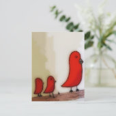 Red Bird With Babies Art Briefkaart (Staand voorkant)