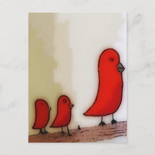 Red Bird With Babies Art Briefkaart (Voorkant)
