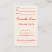 Red birdfinal, Lucille, Rich, Organic Skin care.. Visitekaartje (Achterkant)